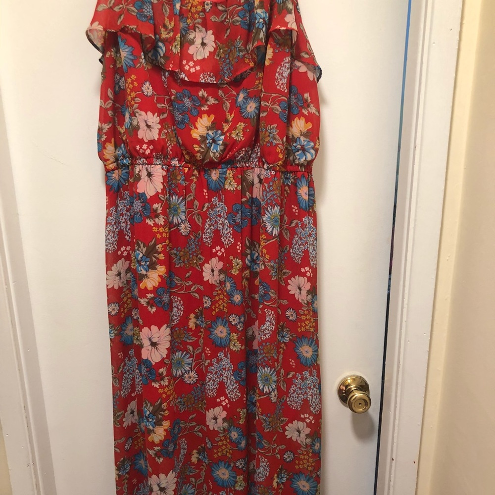 Red floral maxi dress